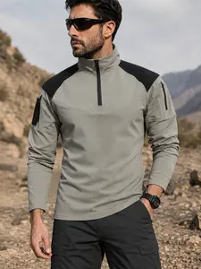 Men's Tactical High-Performance Long Sleeve Polo Shirt, Quick-Dry Three-Quarter Zip, Shoulder Mesh Design, Outdoor Hiking & Training