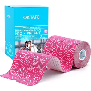 Original Kinesiology Tape Pre-Cut Strips, Latex Free Elastic Athletic Tape Roll, 2in×16ft 2Rolls, Pink+White