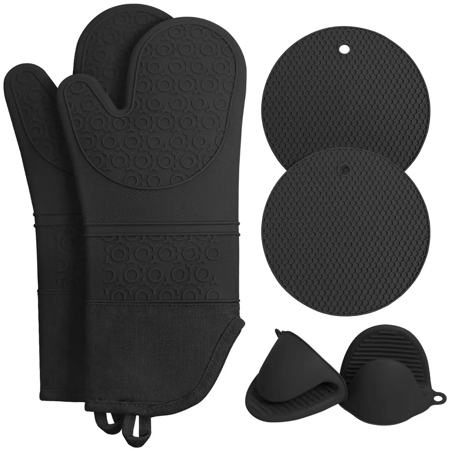 Silicone heat-insulating oven gloves, Baking microwave high-temperature resistant thickened kitchen heat-insulating gloves, honeycomb pad hand clamp 6-piece set, Oven Mitts