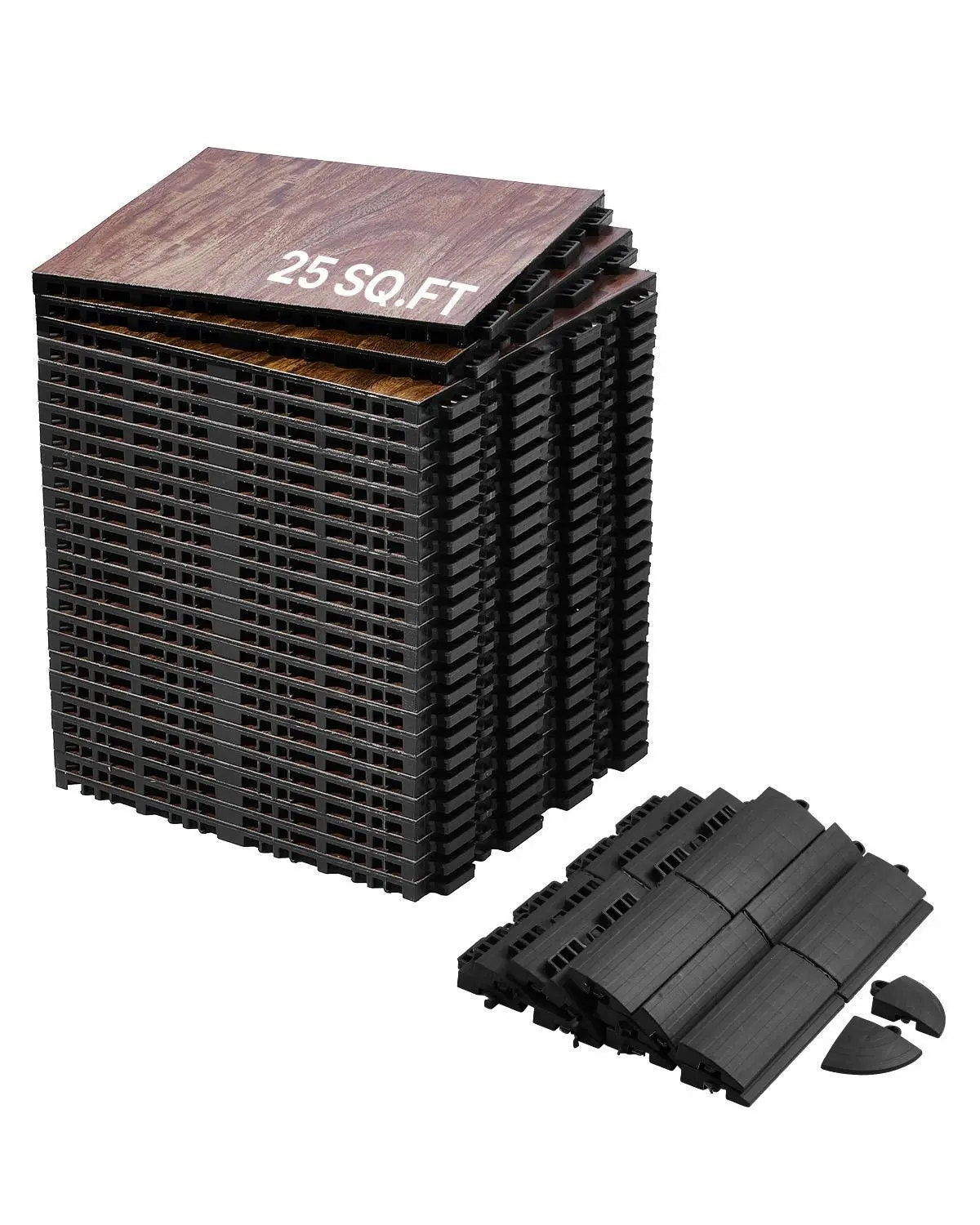 VEVOR Interlocking Dance Floor Square Tiles, 25 Pieces Box Oak Wood Grain Set (12.4x12.4in, 25 sq.ft), Portable Waterproof Impact-Resistant Practice Floor with PP+PVC Foam Cushioned Base, Stable Easy-to-Disassemble Surface