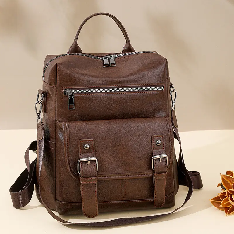 PU Leather Backpack for Women Large Capacity Handbag Fashion Satchel Casual Backpack Lightweight Purse