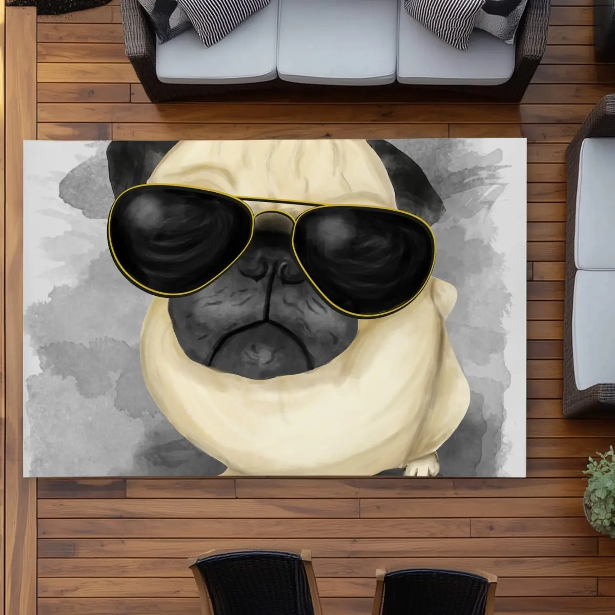 360 stand Rectangular Pug-Themed Animal Rug - 5x7 ft Indoor Outdoor Rug with Printed Face, Style-Focused Home Decor for Bedrooms/Patio, Indoor Outdoor Rugs, Animal Theme
