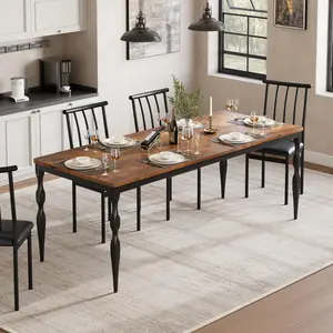 78 Inch Dining Table for 6-8,  Farmhouse Rectangular Dinner Table with Sturdy Metal Legs Scratch Water Resistant 30mm Thick Tabletop, Rustic Kitchen Dining Room Table (Only Table)