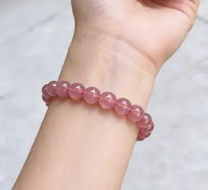 Natural Strawberry Quartz Crystal Bracelet - Attract Love, Boost Confidence, Healing Stone Jewelry for Women