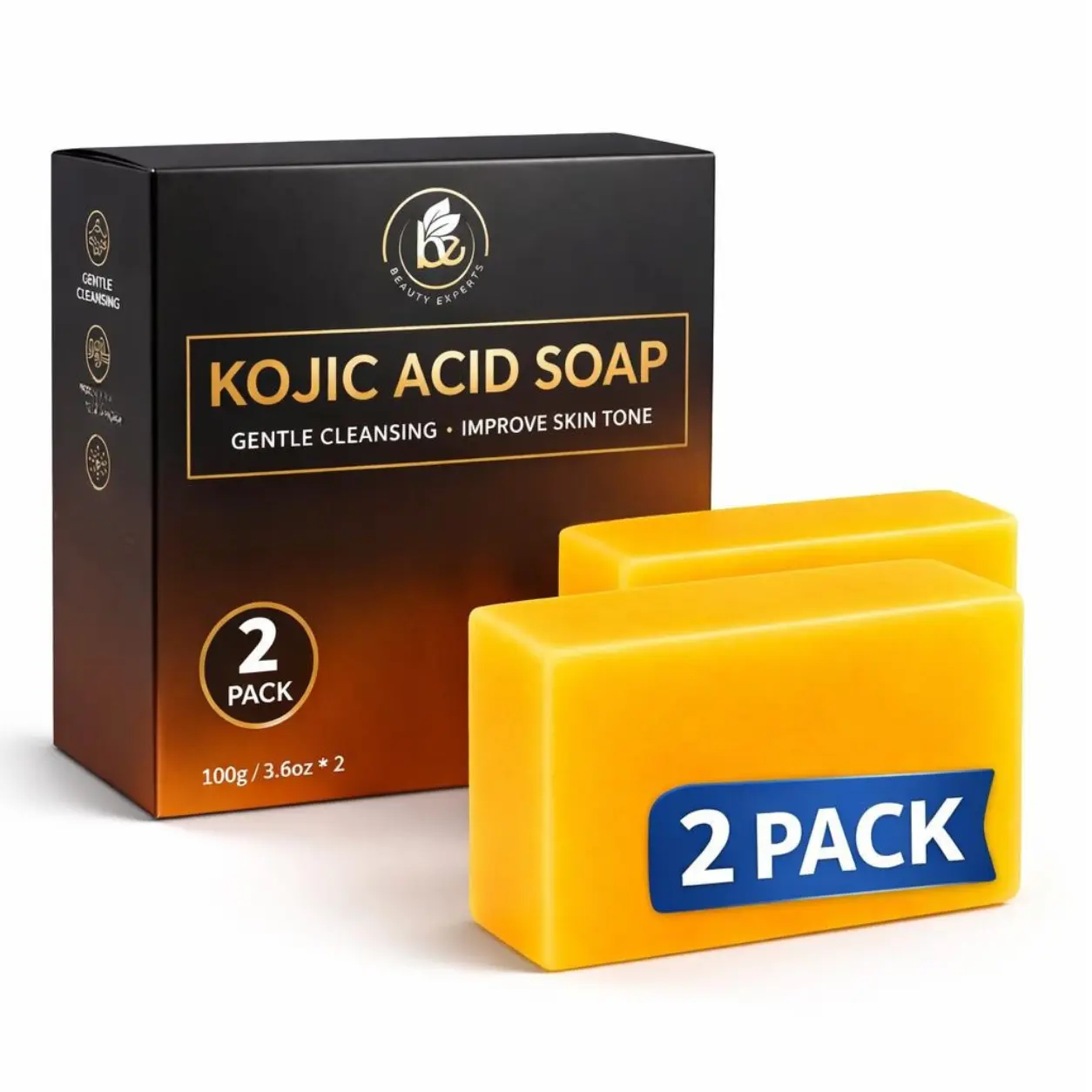 Kojic Acid Skin Soap – 2 Pack (100g Each) – Face & Body Cleanser with Shea Butter, Camellia Oil & Vitamin C – Gentle Exfoliating & Moisturizing Care – Oil Control for Sensitive & Acne-Prone Skin – All Skin Types – by BEXPERTSUSA