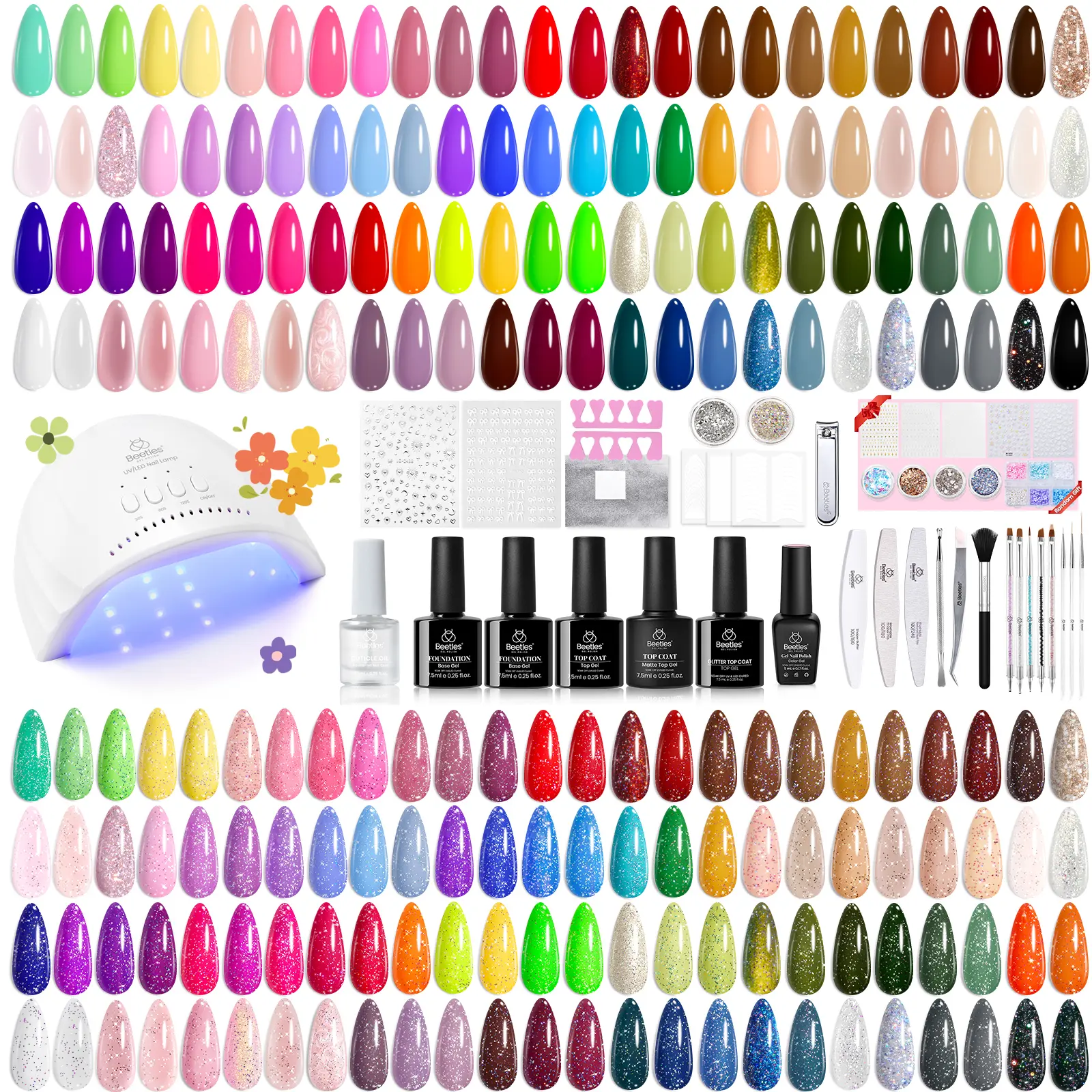 Beetles 100Colors Gel Nail Polish Kit with U V Light, Gel Polish 133 Pcs Nail Stuff Kit for All Seasons with Base and Matte&Glossy Top Coat Infinite Inspirations Soak Off Gifts for Women Girls TeenMother's Day gift Spring Nail Taste of Spring