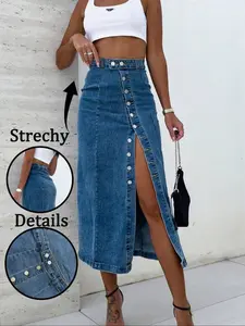 Women's Denim Skirt Plain Pattern, Ca Prop 65 Compliant No Hazardous Material, Ideal for Everyday Wear & Stylish