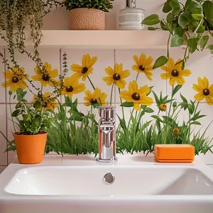 Fresh Floral Sink Decorative Sticker, Home Wall Decal, Floral Wall Decals, Creative Flower Art Self-Adhesive Waterproof Decoration, Natural Cozy Bathroom Space