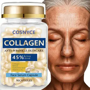 Cosnyce Collagen Face Serum Capsules, Hyaluronic Acid Vitamin E, Firming Moisturizing Skincare, Youthful Radiant Skin Care