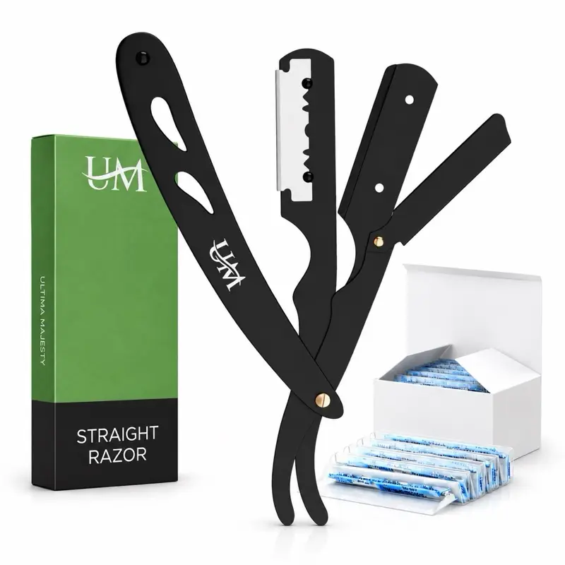 UM Supplies Straight Edge Razor With Extra Single Edge Replacable Blades