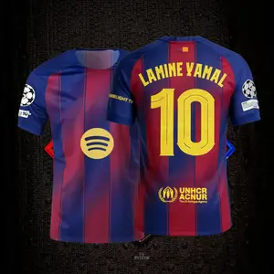 2025-26 Barcelona Club Home Football Kit No Number Fan Edition Adult Short-Sleeve Breathable Quick-Dry Soccer Jersey La Liga (Champions League Armband)