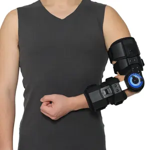Orthomen Hinged ROM Elbow Brace, Adjustable Post OP Elbow Brace Stabilizer Splint Arm Injury Recovery Support After Surgery Fracture Rehabilitation Black Healthcare Tool Right Left