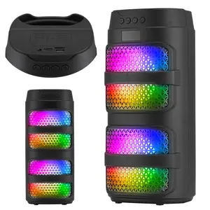 Dual 4” Portable Bluetooth Speaker Rechargeable Party Speaker With LED Light FM radio AUX USB TF Input