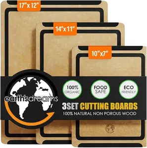 Earth’s Dreams Wood Fiber Cutting Board Set 3-Piece Non-Toxic Dishwasher Safe Heavy-Duty Charcuterie Boards Tan Black