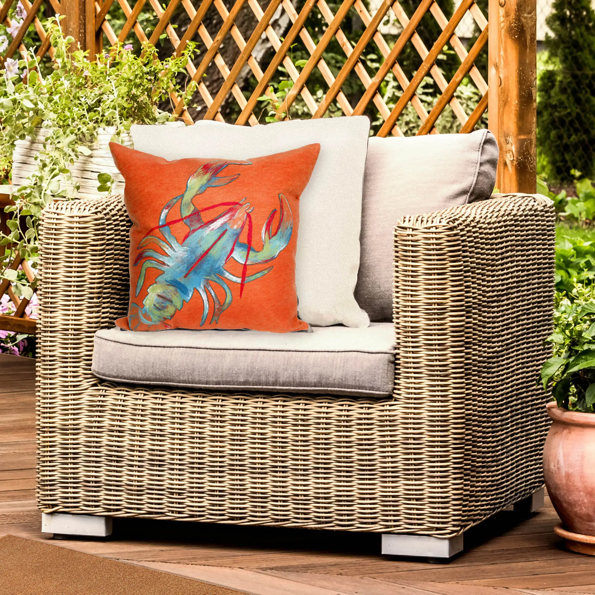Lush Decor VISIONS II Indoor/Outdoor Handmade Pillow - Contemporary Graphic Coastal Ocean Accent  (Lobster)