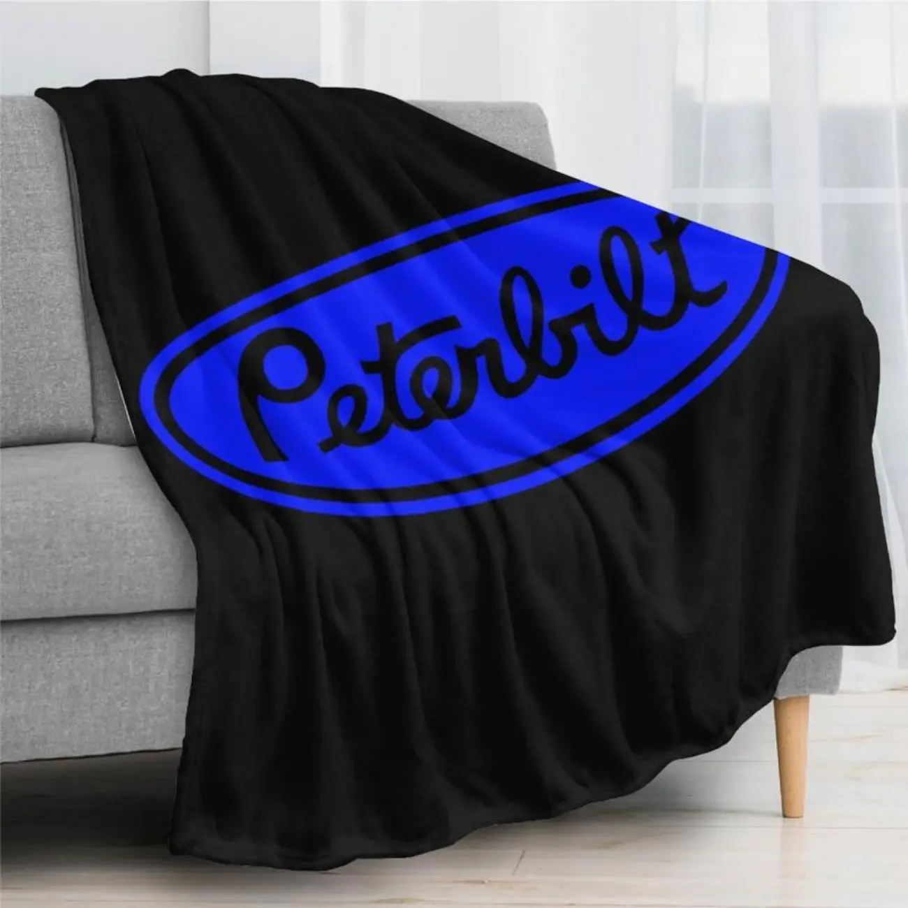 Peterbilt Truck Blue-Black Blanket, Soft Patchwork Pattern, Bedroom Decor Blanket, Cute and Fun Flannel Blanket, Suitable for Bed and Sofa, Perfect Gift for Thanksgiving, Father's Day, and Family & Friends.