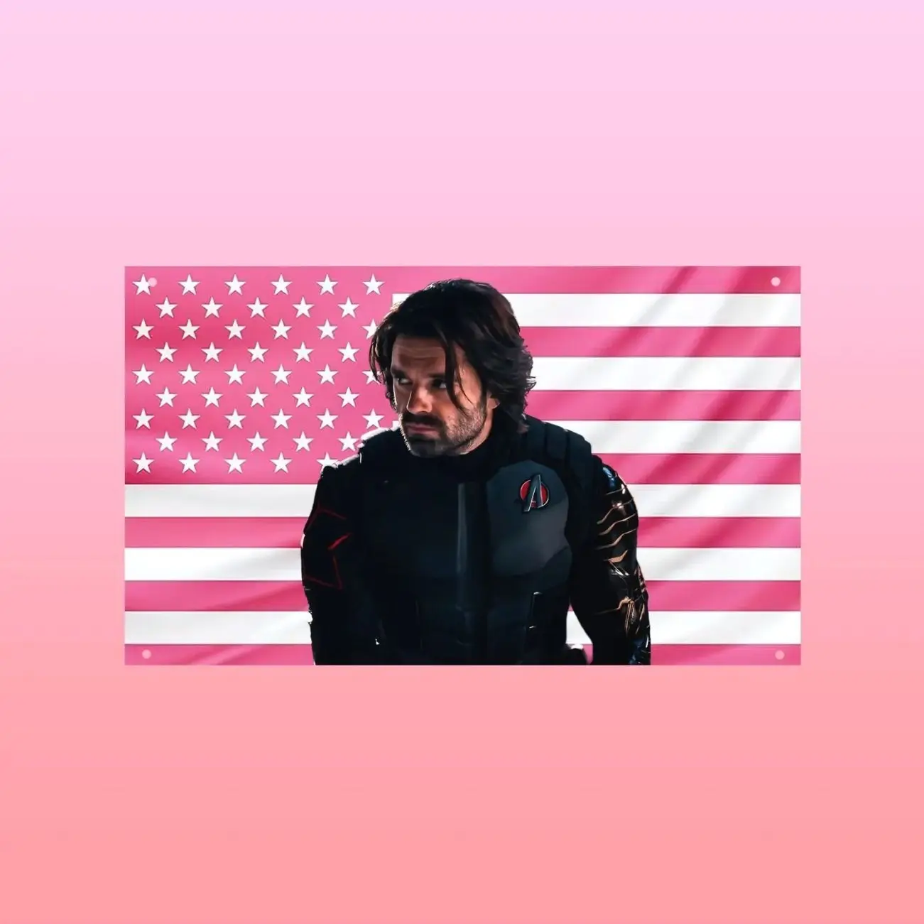 Bucky Barnes Pink US Flag | Winter Soldier Wall Flag | Marvel Inspired Room Decor | Superhero Tapestry | Comic Fan Gift