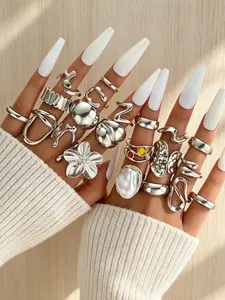 21-Piece Floral Ring Set, Elegant Vintage Geometric Rings, Stackable Jewelry for Women, Perfect for Parties, Dates, Birthdays, Gifts