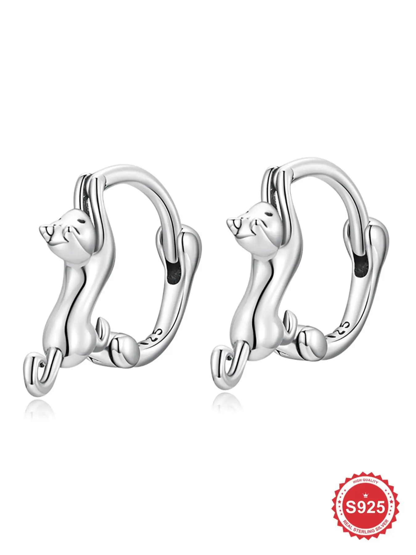 925 Sterling Silver Cute Cat Design Earrings, Fashionable Earrings for Women & Girls, Trendy All-match & Exquisite Jewelry for Birthday Gift
