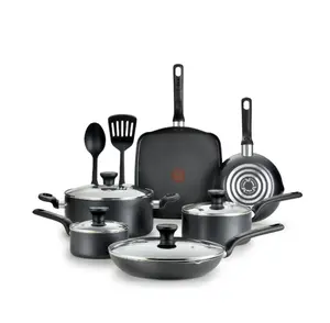 T-fal Easy Care 12-Piece Non-Stick Cookware Set, Pots and Pans, Grey