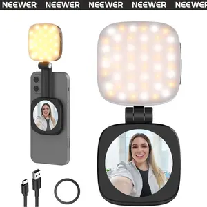 NEEWER BASICS NL48B Magnetic Selfie Light for MagSafe iPhone – Foldable LED Ring Light with Mirror & Stand, Portable Rechargeable Indoor/Outdoor Lighting for Makeup Selfie Photography & Video Recording