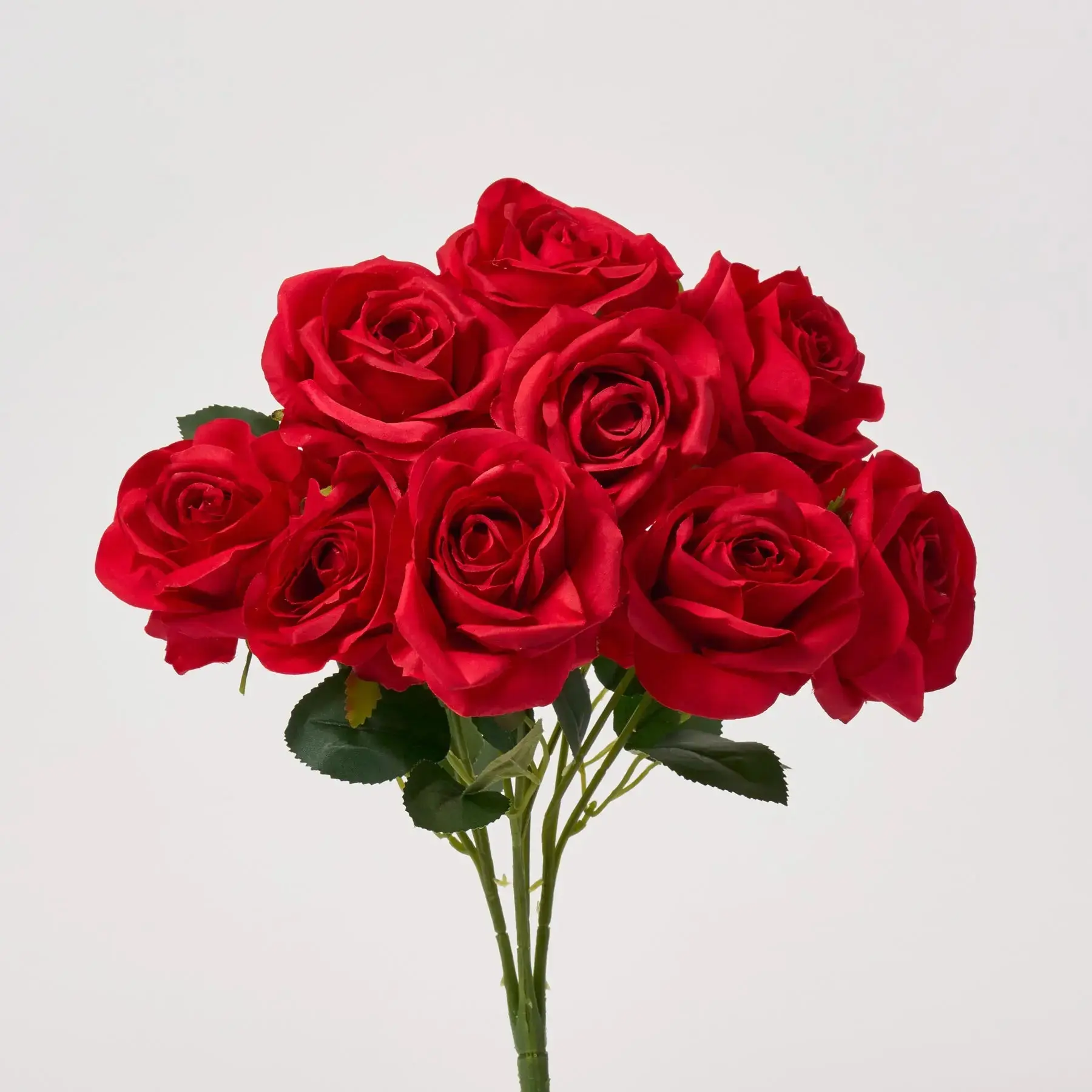 18" Deep Red Silk Rose Decorative Flower Bush Spray - Faux Floral Stem Bouquet with Leaves, Wired Stems for Home Floral Decor, Centerpieces, Statement Arrangements, Luxury Installations