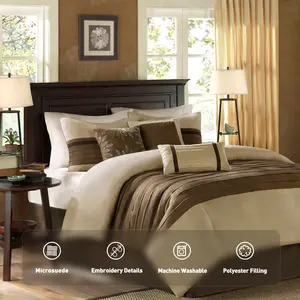 Madison Park Palmer 7 Piece Comforter Set - Pieced Microsuede with Embroidery Details Madison Park Palmer 7 Piece Comforter Set - Pieced Microsuede with Embroidery Details