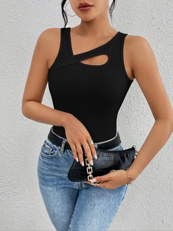 Women's Plain Cut Out Tank Top Casual Sleeveless Crop Top for Daily Wear, Ladies Clothes for All Seasons