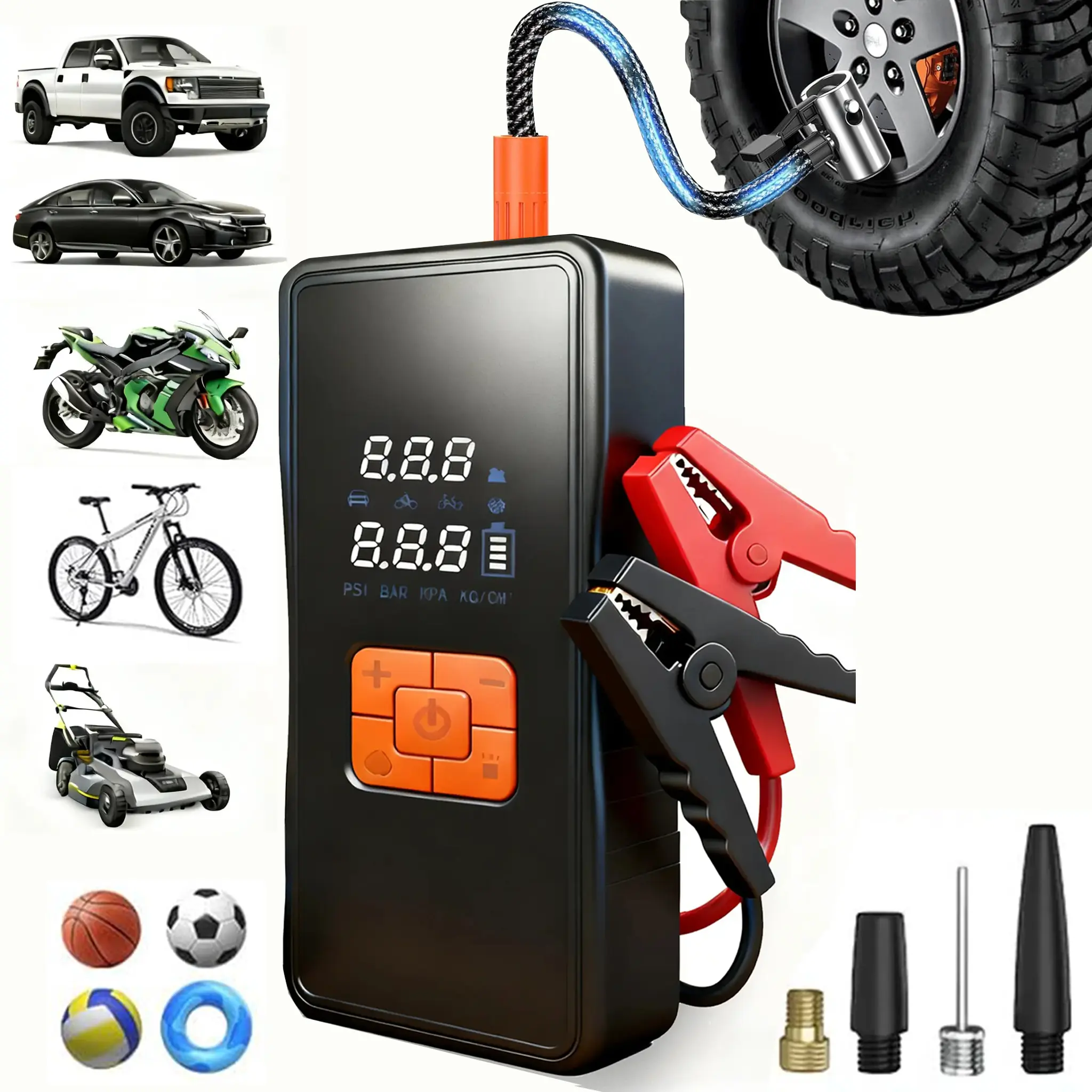 Portable Car Jump Starter with 150 PSI Air Compressor, All-in-One Design, Emergency LED Light and Power Bank, for Gas & Diesel Vehicles Up to 10L, Father's Day Gift