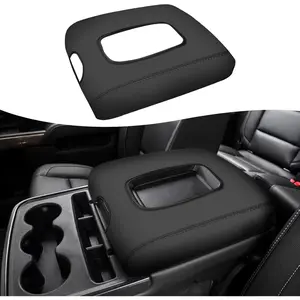 Rifoda for Chevy Silverado & GMC Sierra 2014 2015 2016 2017 2018 Jump Seat Microfiber Leather Cover Center Console Cushion Car Protection Decoration Accessories (Black with Black Stitches)