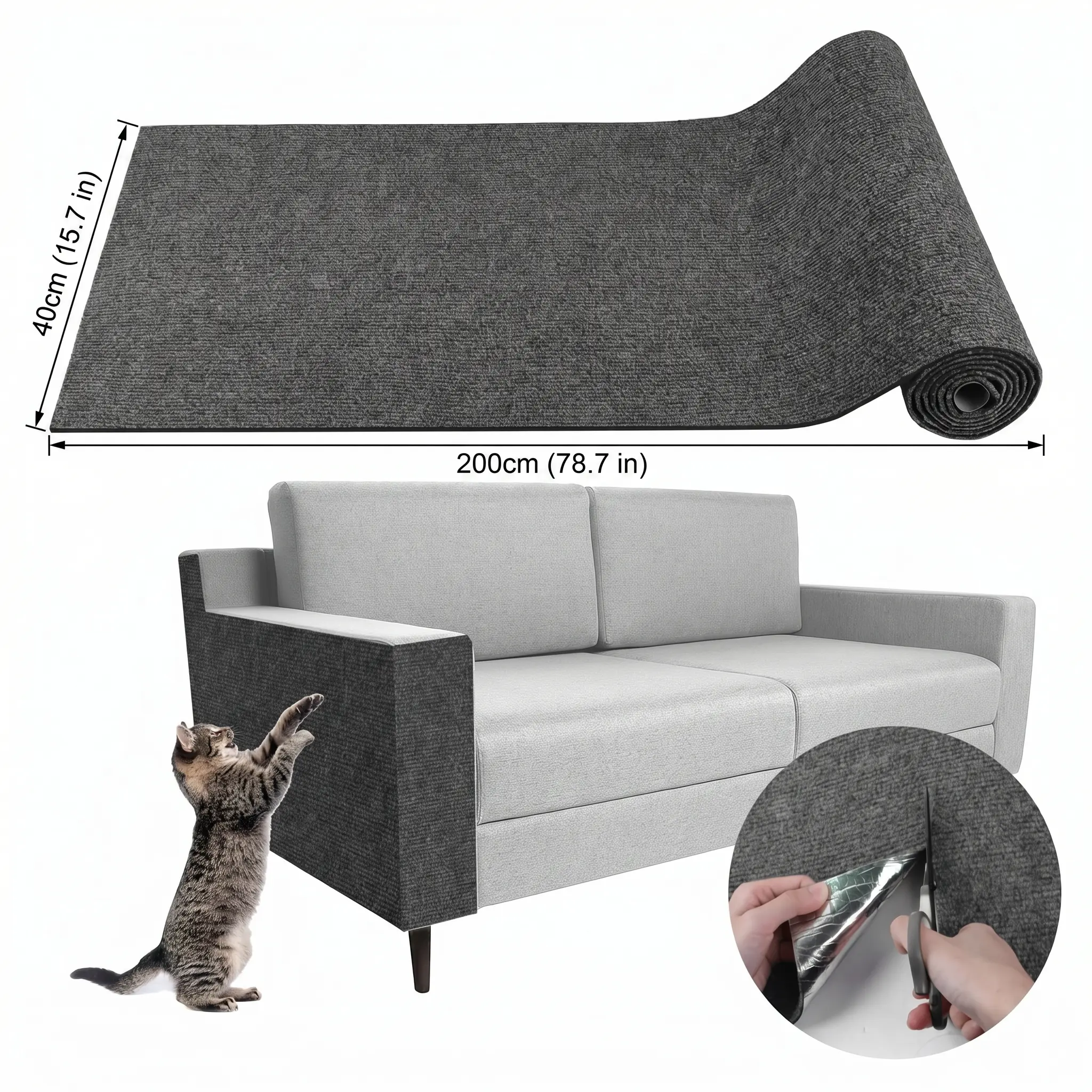 Self-Adhesive Cat Scratch Mat - 15.7"x78.7" Couch Protector
