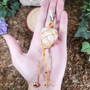 Hand-Crafted Raw Quartz Crystal Keychain with Hemp and Beads