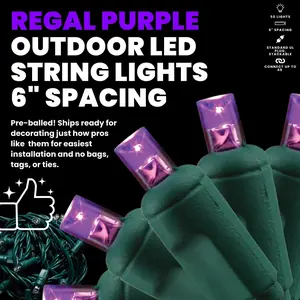 Regal Purple Waterproof Christmas Lights, 5mm LED Commercial Indoor/Outdoor Mini Lights Set with 50 LEDs Spaced at Six Inches Apart