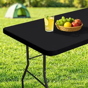 homing Rectangle Table Cloth Cover, Waterproof Polyester Elastic Fitted Tablecloth, Fits for 6 Foot Folding Tables, Washable Table Protector for Picnic, Camping, Outdoor (Black, 30" x 72")
