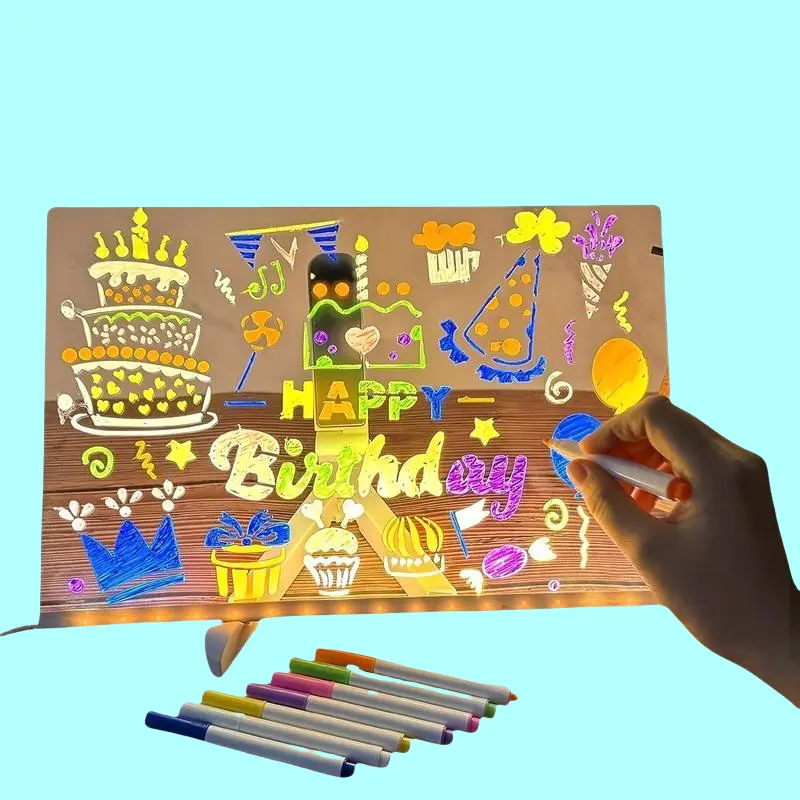 Rewritable Acrylic Message Board, 1 Set USB Powered Illuminated Dry Erase Board with Stand & Markers & Rags, LED Display Board, Room Decor, School Supplies, Back To School gift 02