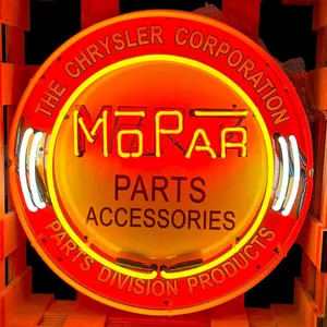 MoPar Chrysler Parts Division Neon Porcelain Sign with Can