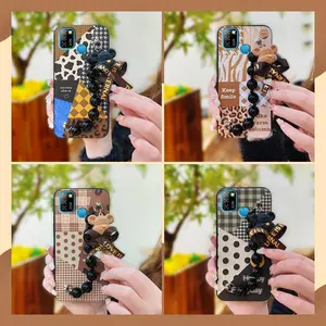 Dirt-resistant Bear bracelet Phone Case For infinix X657/Smart5/HOT10 lite Anti-knock cute protective case Black pearl pendant Simplicity soft case Cartoon Back Cover Waterproof
