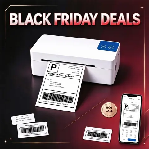 Wireless Bluetooth Thermal Label Printer, Inkless Monochrome Printer, 203 DPI Fast Clear Prints, 50 Sheets, Detailed Setup, Compatible with iOS, Android, Windows, Mac, PC, Works with Etsy & USPS, Batteries Included, Perfect Christmas Gift