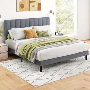 Bed Frame - Fabric Upholstered Platform Bed with Headboard, 800LBS Sturdy Wooden Slats Support, No Box Spring Needed, Noise Free, Easy Assembly, Grey