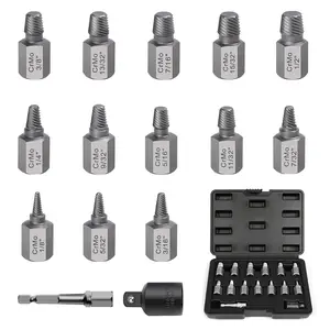 15-Piece Broken Bolt Extractor Set, Silver CR-MO Steel Screw Remover Kit for Stripped, Rusted or Broken Bolts & Screws, with Storage Case