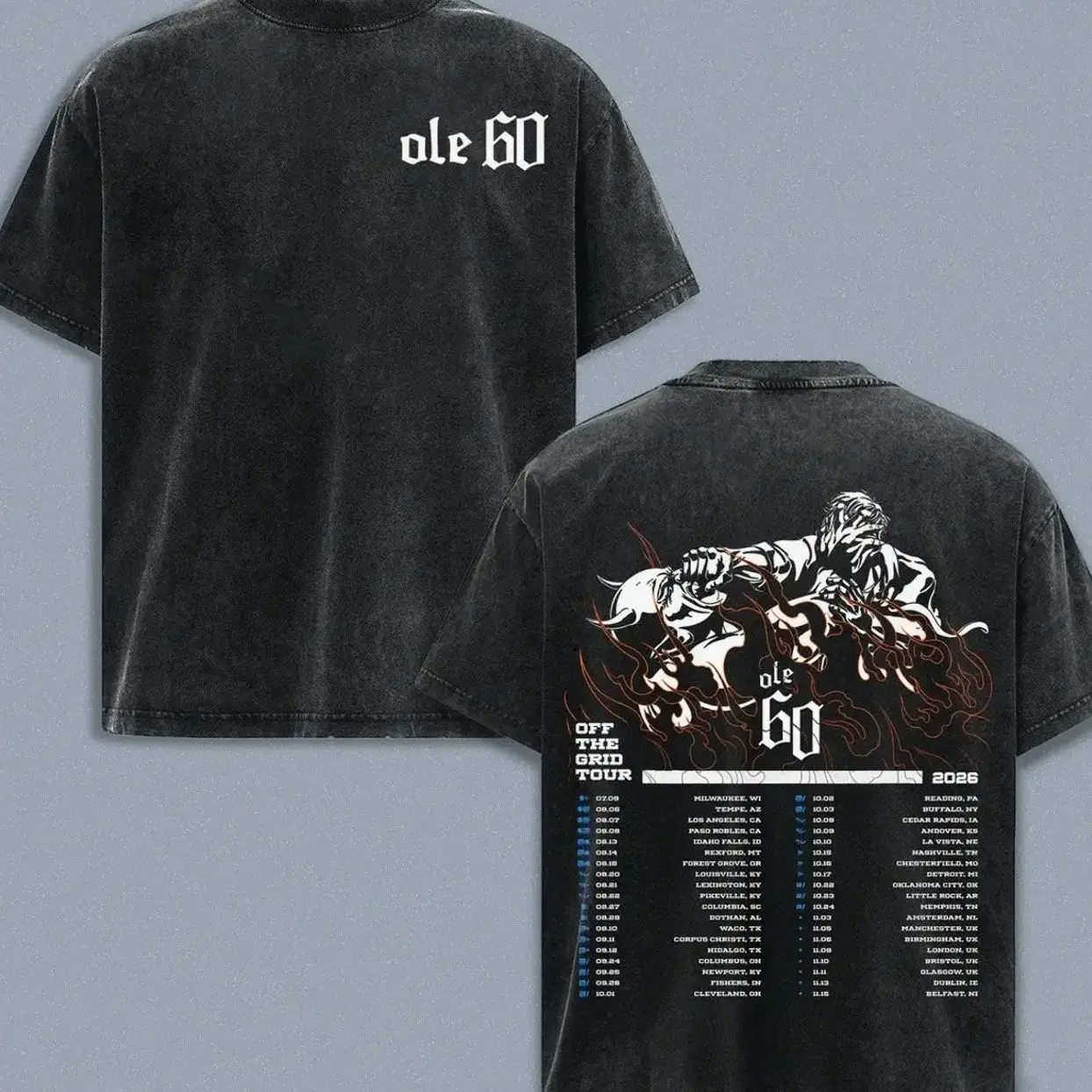 Ole 60 Off The Grid Tour 2026 Vintage Washed T-Shirt, Double Sided Country Music Concert Tee, Southern Rock Graphic Shirt, Retro Western Tour Merch, Oversized Heavyweight Unisex Fan Apparel, Country Music Lover Gift Tee, y2k styles Q6Z