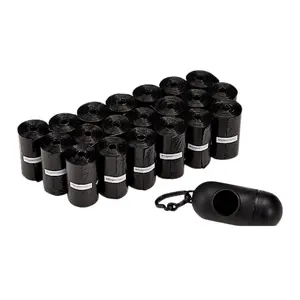 Basics Standard Dog Poop Bags With Dispenser and Leash Clip, Unscented, 300 Count, 20 Pack of 15, Black, 13 Inch x 9 Inch
