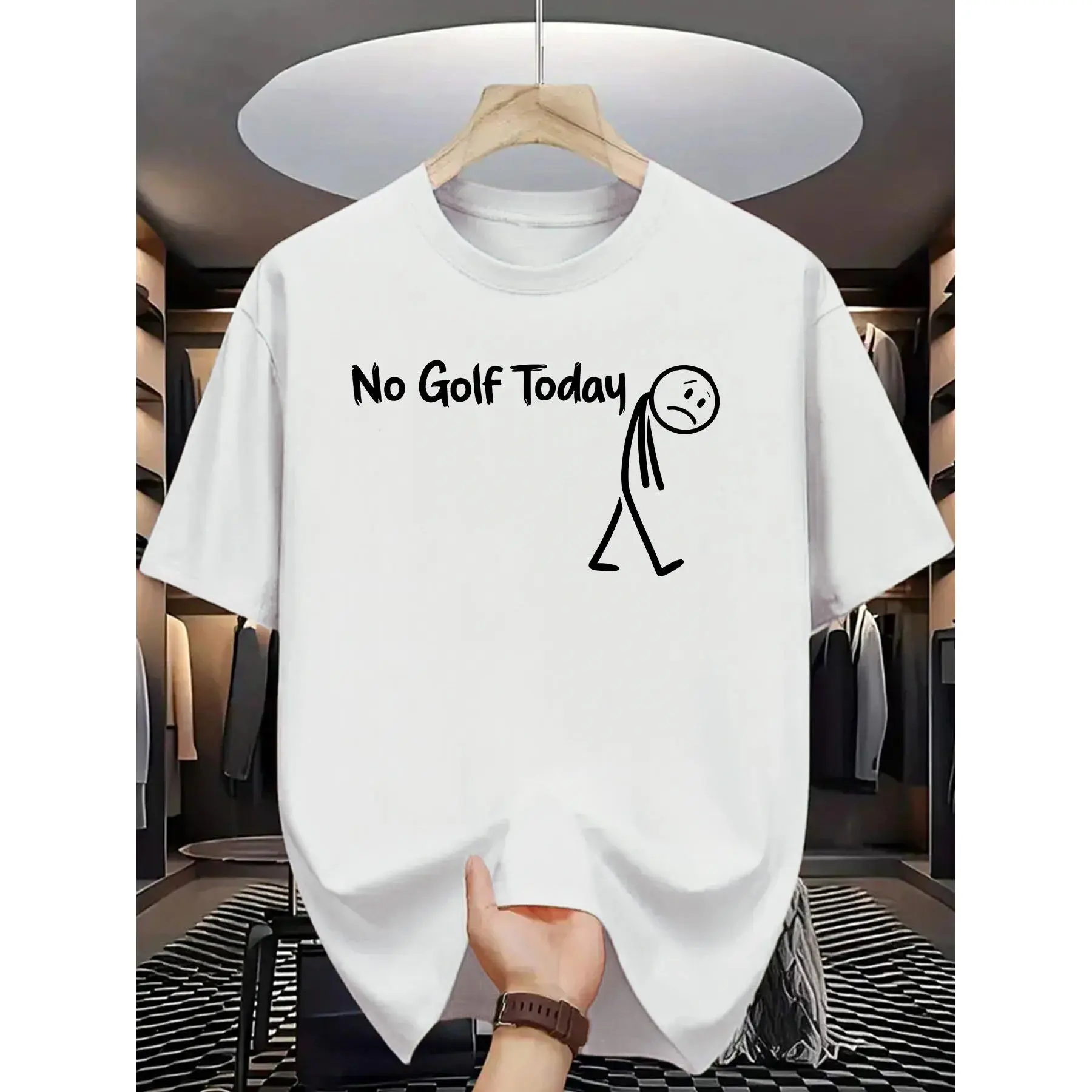 Men's Funny "No Golf Today" Graphic T-Shirt - Casual Tee for Golfers, Breathable Round Neck Shirt for Men