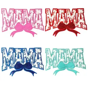 Patches Baby Mama Letter & Bowknot Embroidered Towel Patch with Sequins, 1/4 Counts DIY Fashion Accessory for Bags, Jackets, Dresses, DIY Supplies Patches Baby Mama, Floral Embroidery Appliques