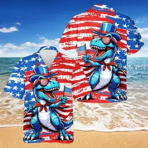 Dinosaur 250th Anniversary Hawaiian Shirt, US Flag 4th of July Aloha Shirt