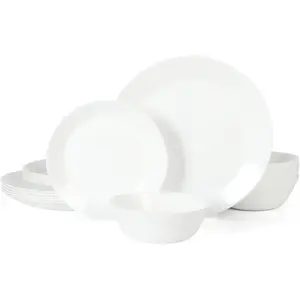 Martha Stewart Opalton 18 Piece Chip and Break Resistant Opal Glass Dinnerware Set