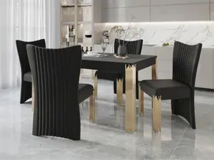 40-2034-5PC 5 pc Empire black finish wood 72" dining table set modern style gold finish legs