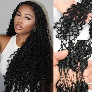 [Bling Hair]  Premium Burmese Virgin Deep Wave Crochet Human Hair 50g/Piece Soft Bouncy Curly Crochet Braids Hair Extensions for Daily Styling Burgundy