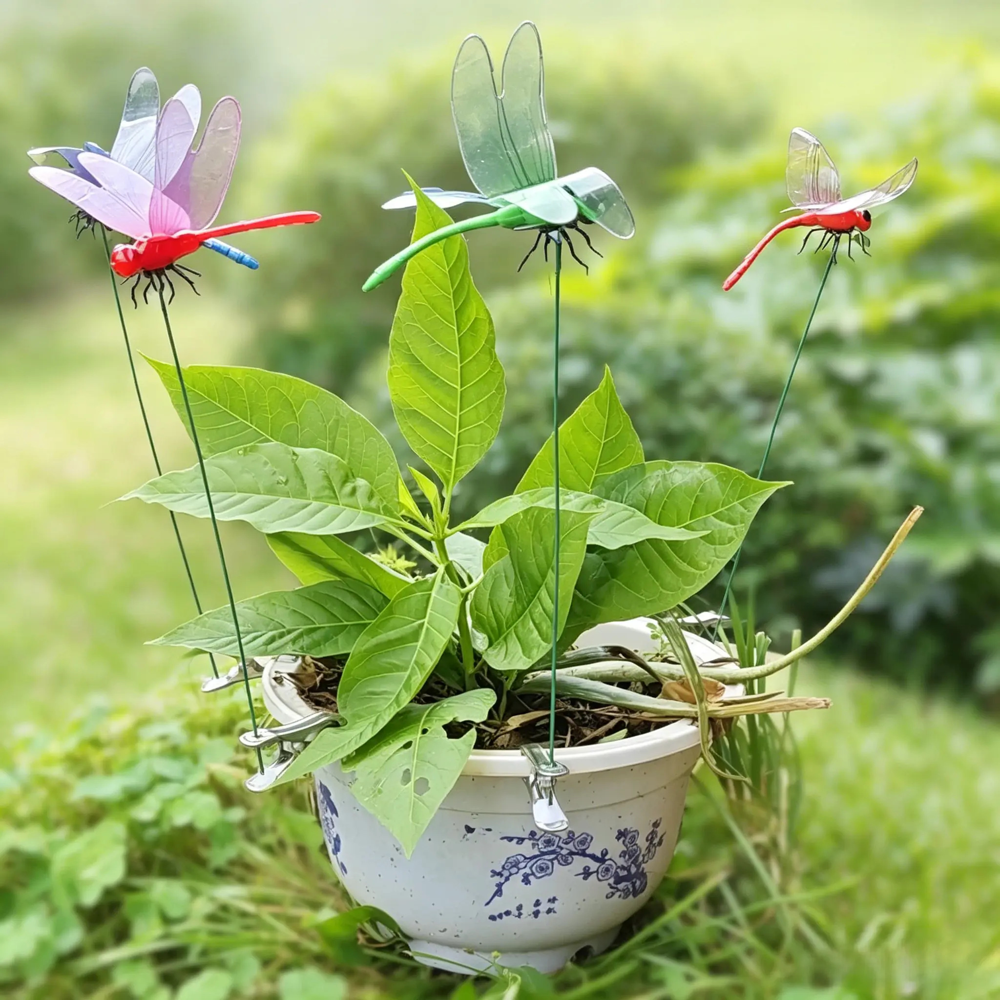 Realistic 3D Dragonfly, Dragonfly Hat Clips, Natural Mosquito & Bee Repellent Dragon Fly Clips,   Plant Pot Decorations for Patio Camping Backyard，WhimsicalHomeDecor ，GardenAccessories， outdoor accessory garden