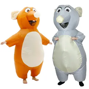Gray-Orange Full-Body Inflatable Rat Costume | With Battery Compartment & Air Blower, Without Batteries | Quick Inflation & Easy Deflation, Unisex Design for Adults - For Halloween, Cosplay, Theme Events | Fun Look & Easy to Put On/Take Off